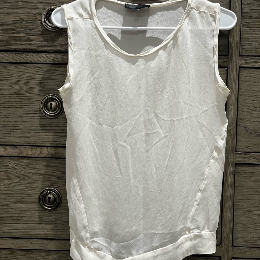 Nili Lotan Ivory Sleeveless Top, Women’s XS 100% Silk Wide Scrunchy Waistband